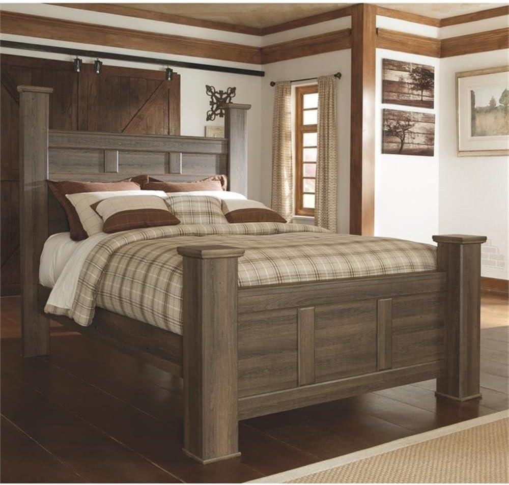 imageSignature Design by Ashley Juararo Rustic Poster Headboard ONLY KingCalifornia Weathered BrownQueen