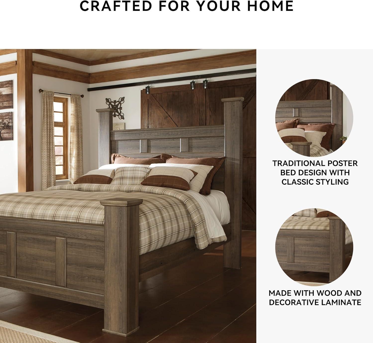 imageSignature Design by Ashley Juararo Rustic Poster Headboard ONLY KingCalifornia Weathered BrownQueen