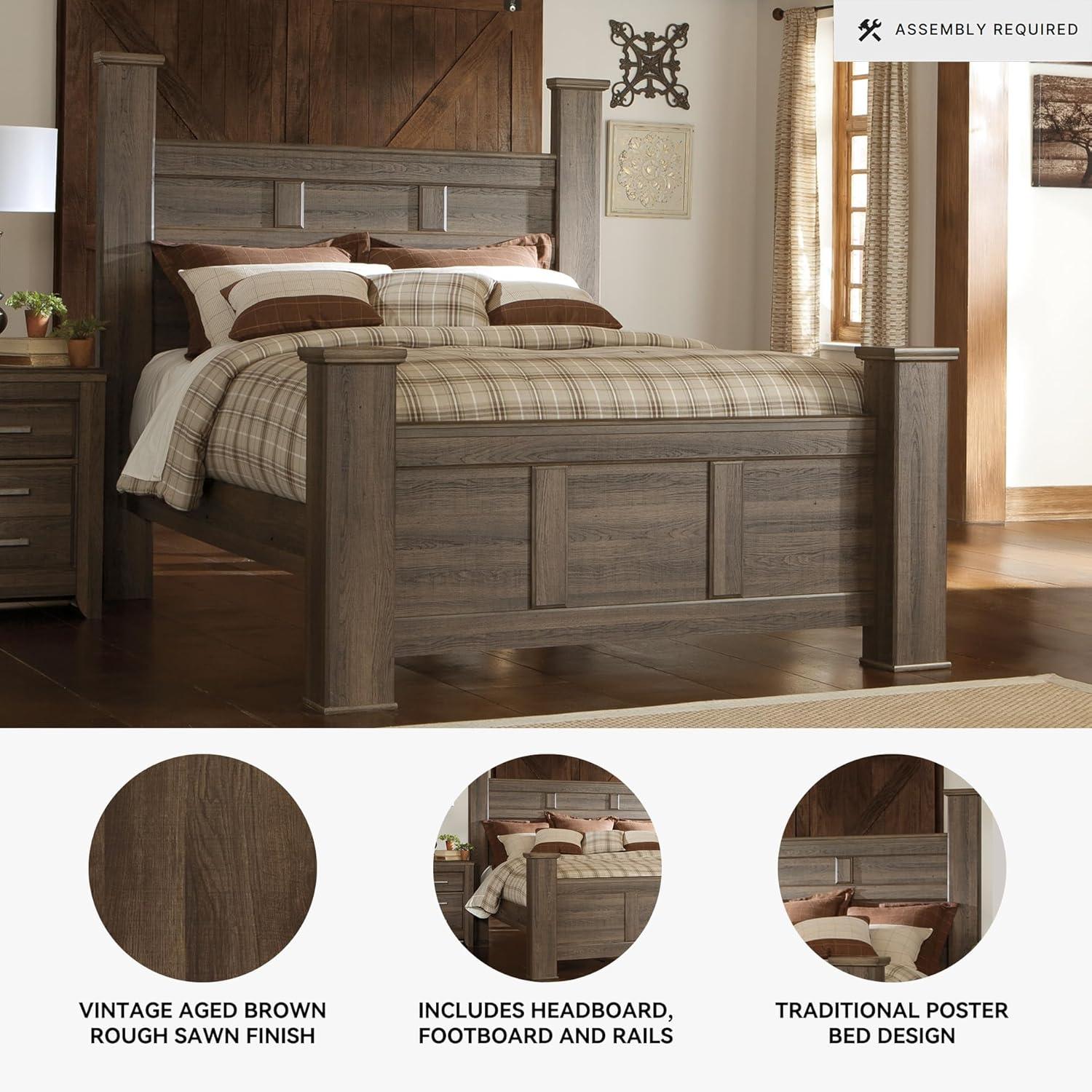 imageSignature Design by Ashley Juararo Rustic Poster Headboard ONLY KingCalifornia Weathered BrownQueen