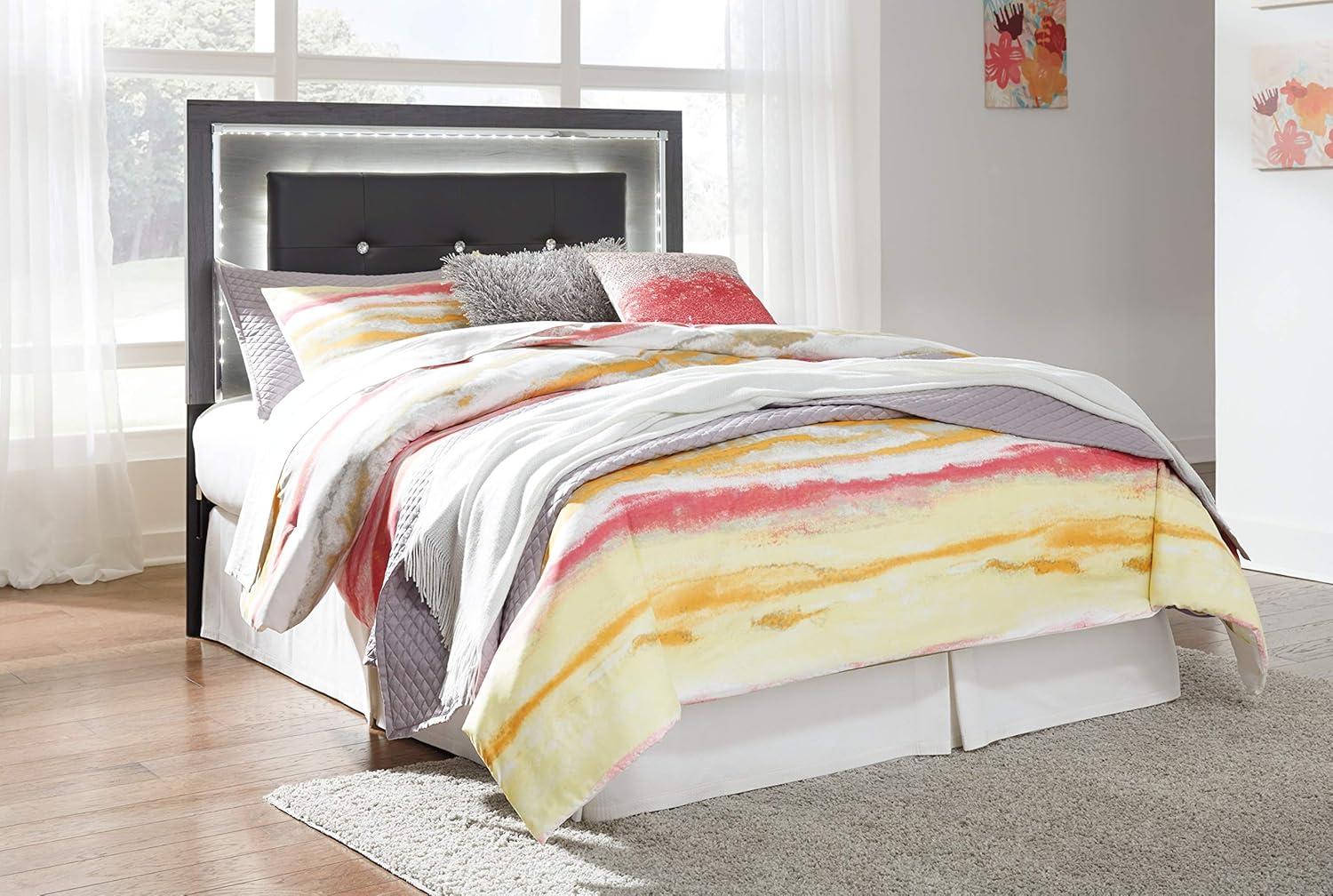 imageSignature Design by Ashley Lodanna Modern Glam Faux Leather Upholstered LED Panel Headboard ONLY Queen GrayGray