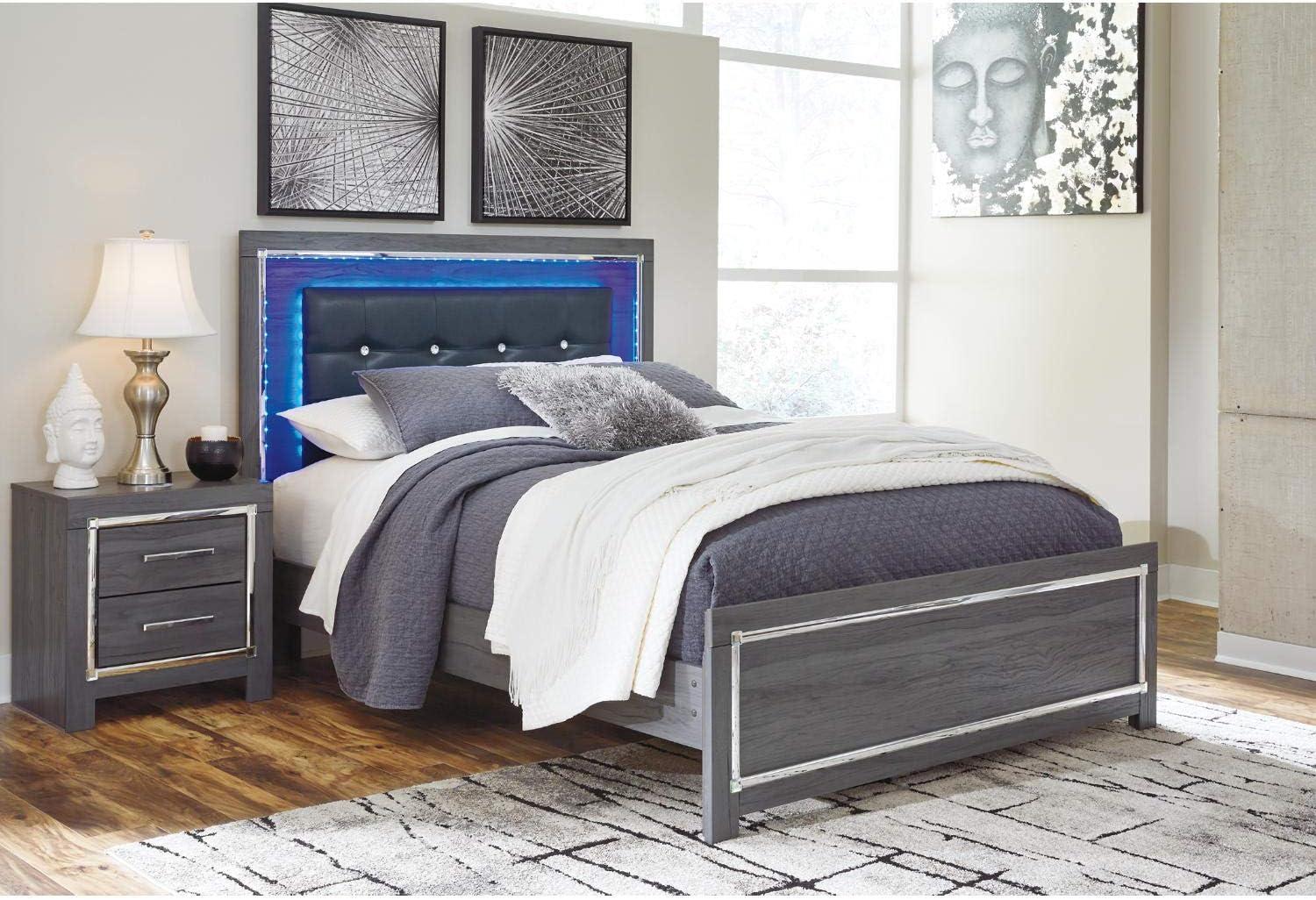 imageSignature Design by Ashley Lodanna Modern Glam Faux Leather Upholstered LED Panel Headboard ONLY Queen GrayGray
