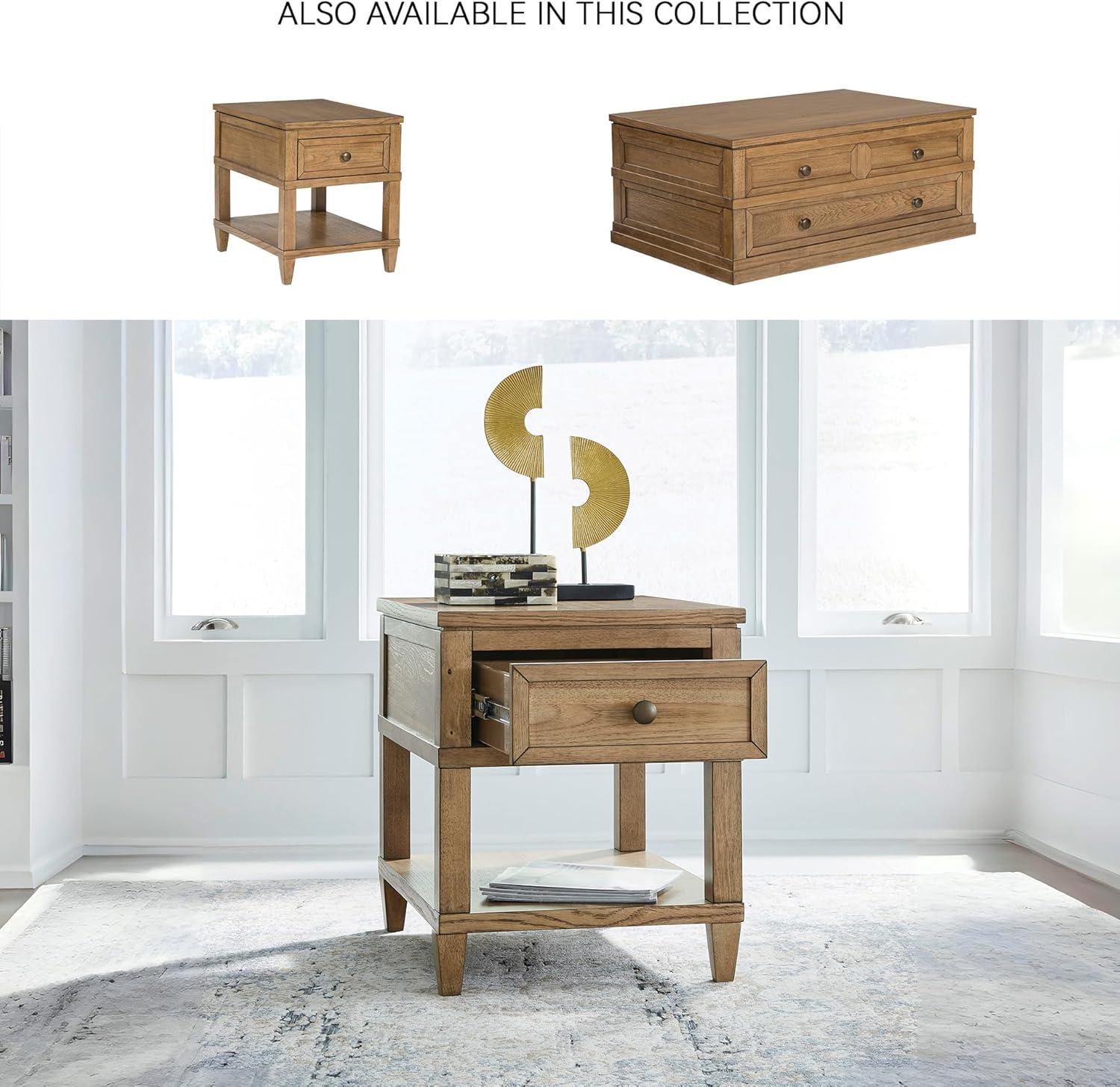 imageSignature Design by Ashley Wildenauer Casual Rectangular End Table with Lower Shelf and USB Charging Storage Drawer Wood 2413 High Light Brown amp BlackLight Brown