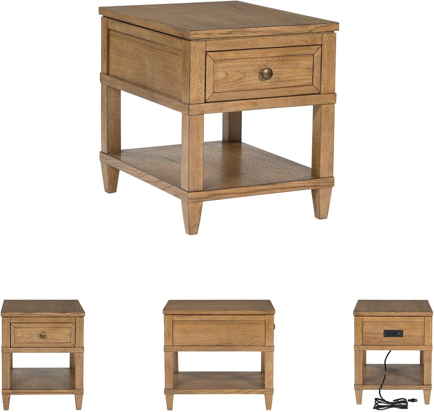 imageSignature Design by Ashley Wildenauer Casual Rectangular End Table with Lower Shelf and USB Charging Storage Drawer Wood 2413 High Light Brown amp BlackLight Brown