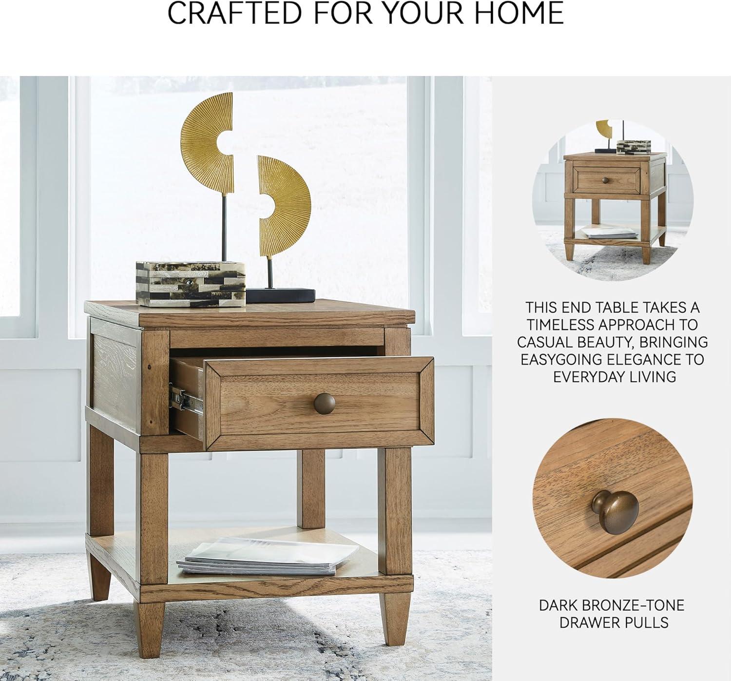 imageSignature Design by Ashley Wildenauer Casual Rectangular End Table with Lower Shelf and USB Charging Storage Drawer Wood 2413 High Light Brown amp BlackLight Brown