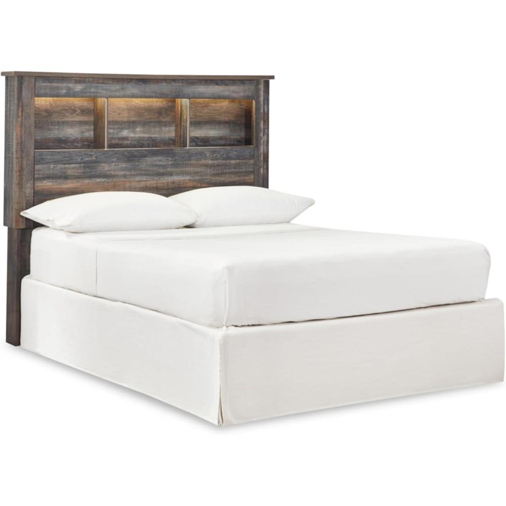 imageSignature Design by Ashley Drystan Rustic Bookcase Lighted Headboard ONLY Full Weathered BrownFull