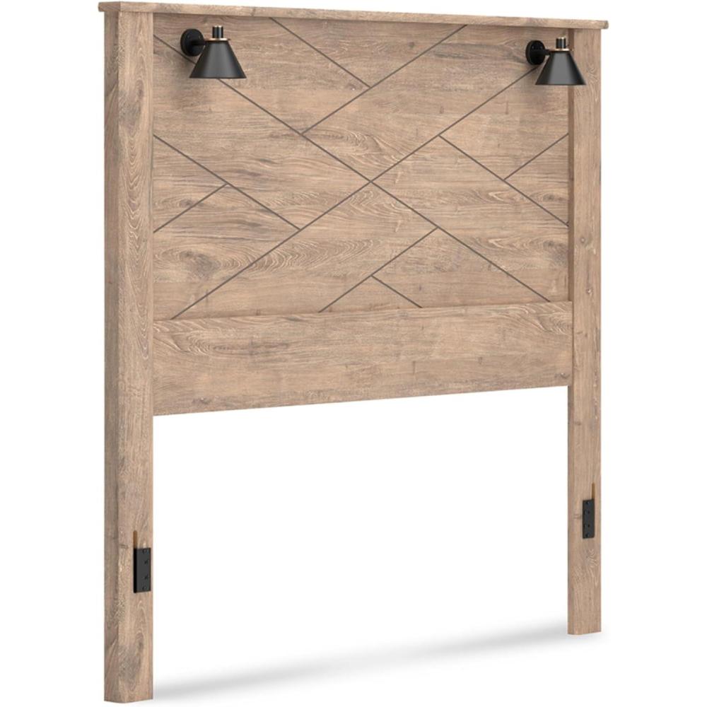 imageSignature Design by Ashley Gerridan Coastal Panel Headboard with Decorative Sconce Lights ONLY King WhiteBrown  Beige