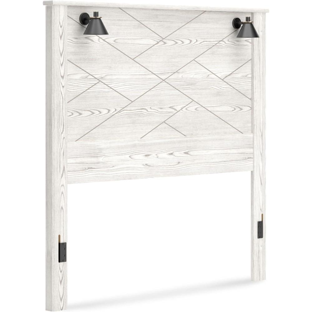imageSignature Design by Ashley Gerridan Coastal Panel Headboard with Decorative Sconce Lights ONLY King WhiteWhite