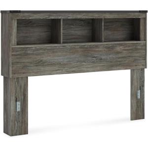 Signature Design by Ashley Frandern Rustic Oak Finished Bookcase Headboard with Nailhead Accents, Queen, Gray