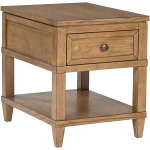 Signature Design by Ashley Wildenauer Casual Rectangular End Table with Lower Shelf and USB Charging, Storage Drawer, Wood, 24.13″ High, Light Brown & Black(Light Brown)