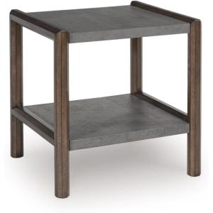 Signature Design by Ashley Wildenauer Casual Rectangular End Table with Lower Shelf and USB Charging, Storage Drawer, Wood, 24.13″ High, Light Brown & Black(Brown/Gray)