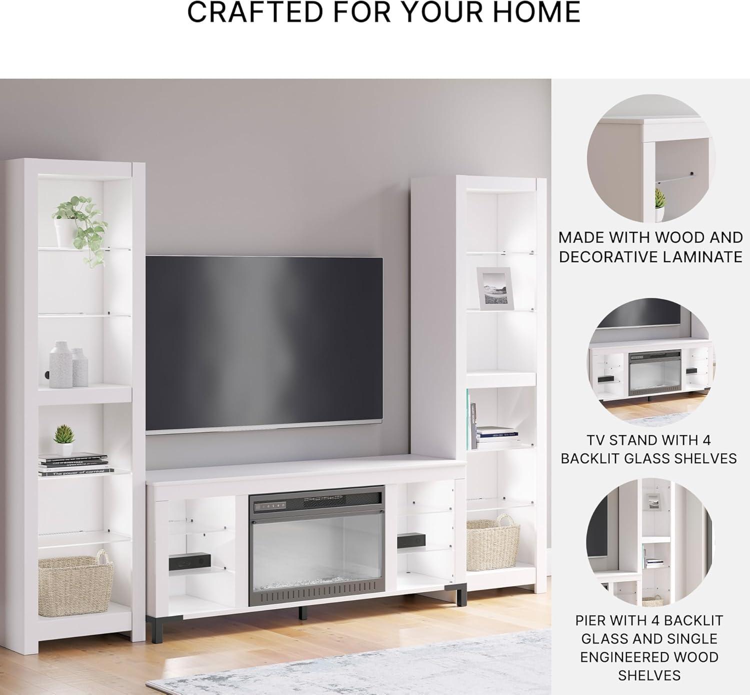 imageSignature Design by Ashley Brollevi Modern 3Piece Entertainment Center with Electric Fireplace for TVs up to 68 White