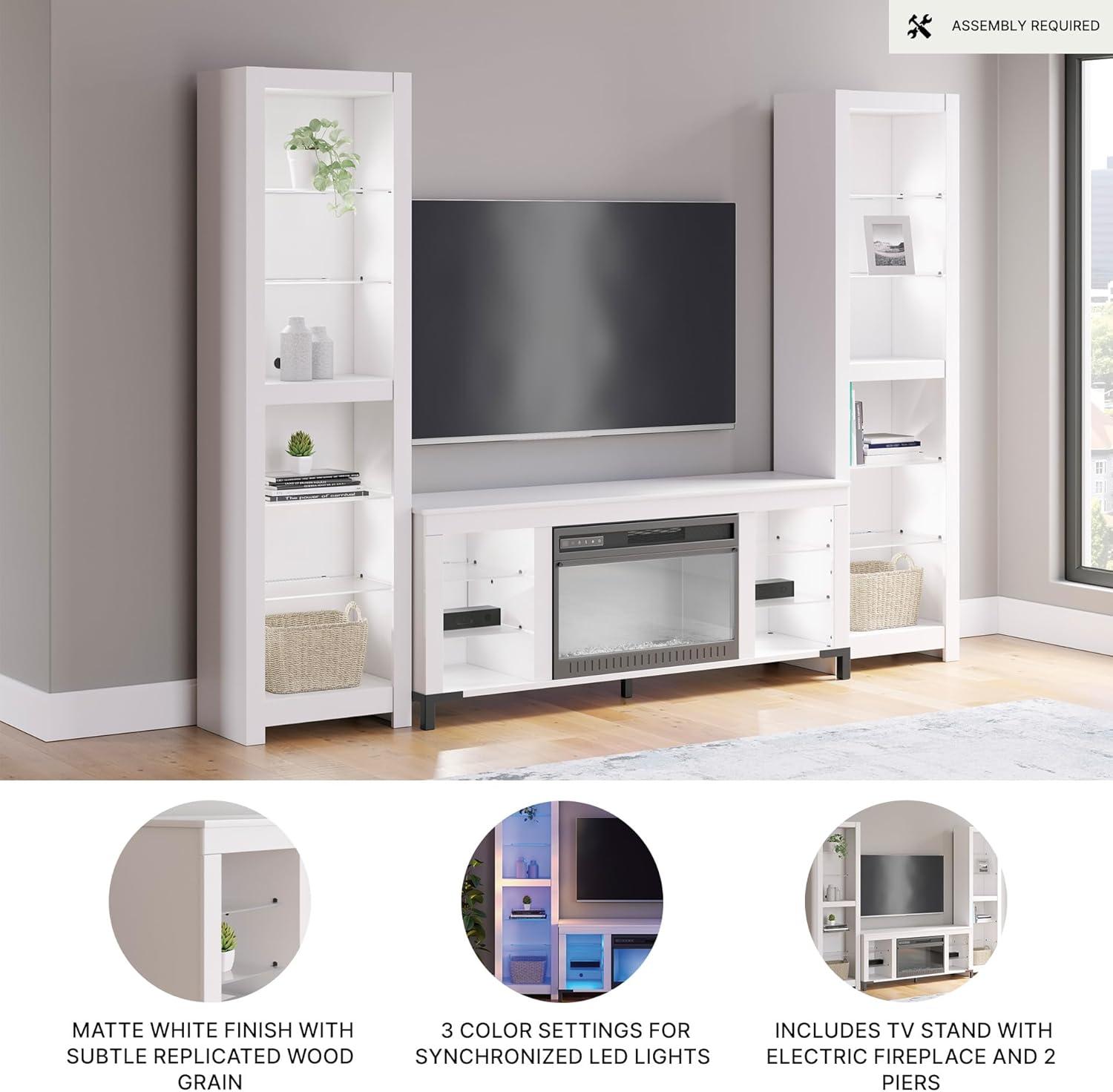 imageSignature Design by Ashley Brollevi Modern 3Piece Entertainment Center with Electric Fireplace for TVs up to 68 White