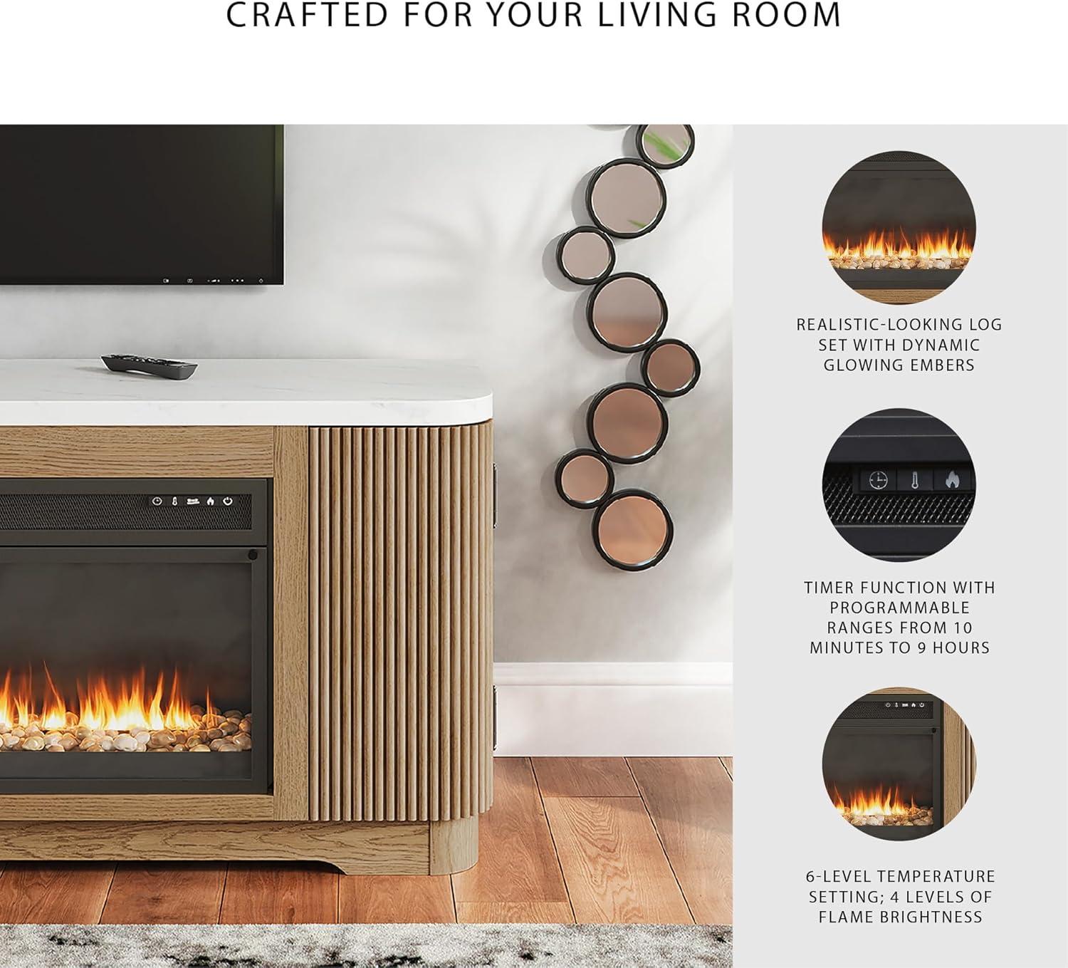 imageSignature Design by Ashley Camdill Modern 80 TV Stand with Electric Fireplace for TVs up to 91 Light BrownWhite80 TV Stand with Electric Fireplace