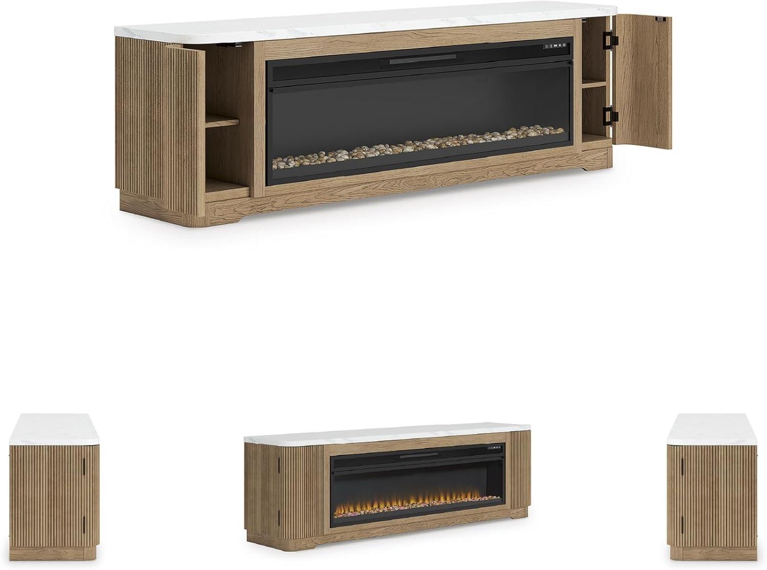 imageSignature Design by Ashley Camdill Modern 80 TV Stand with Electric Fireplace for TVs up to 91 Light BrownWhite80 TV Stand with Electric Fireplace