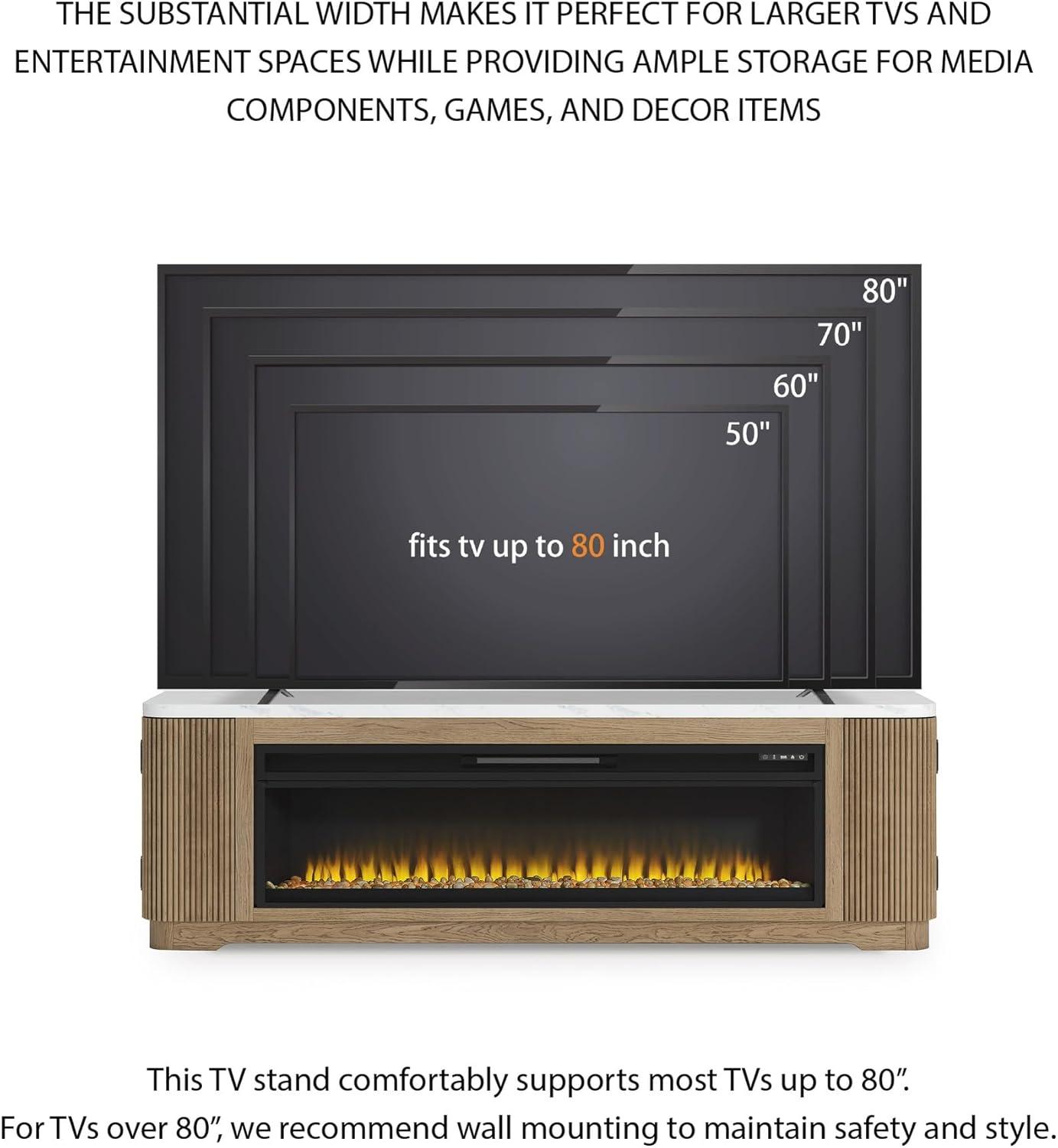 imageSignature Design by Ashley Camdill Modern 80 TV Stand with Electric Fireplace for TVs up to 91 Light BrownWhite80 TV Stand with Electric Fireplace