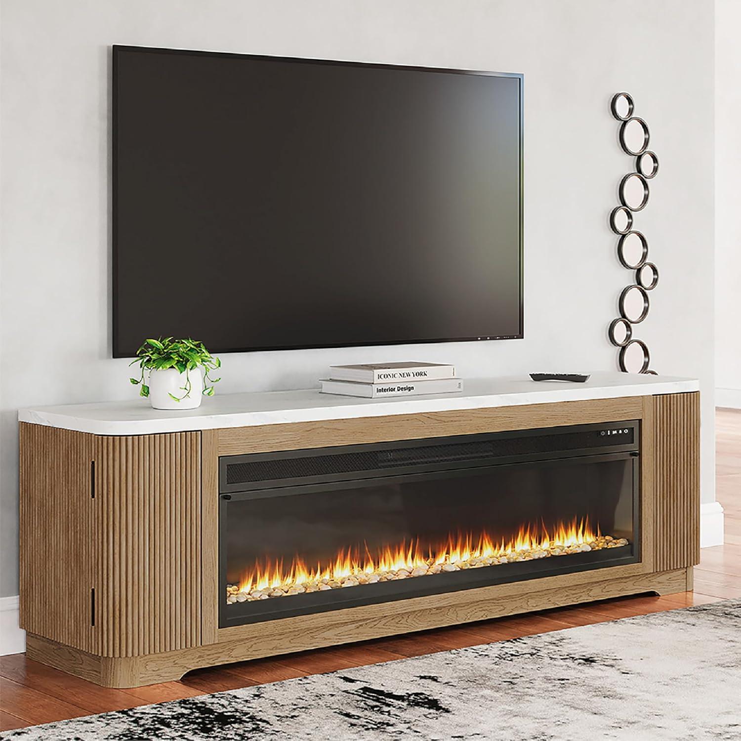imageSignature Design by Ashley Camdill Modern 80 TV Stand with Electric Fireplace for TVs up to 91 Light BrownWhite80 TV Stand with Electric Fireplace