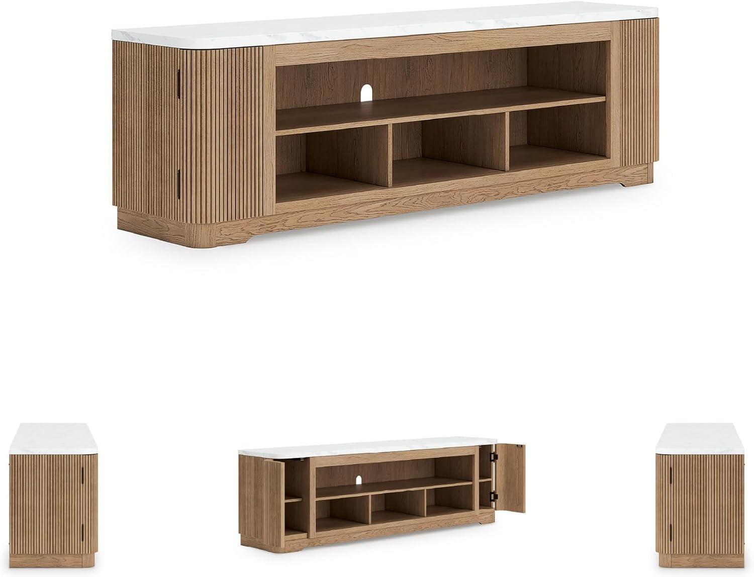 imageSignature Design by Ashley Camdill Modern 80 TV Stand with Electric Fireplace for TVs up to 91 Light BrownWhiteTV Stand