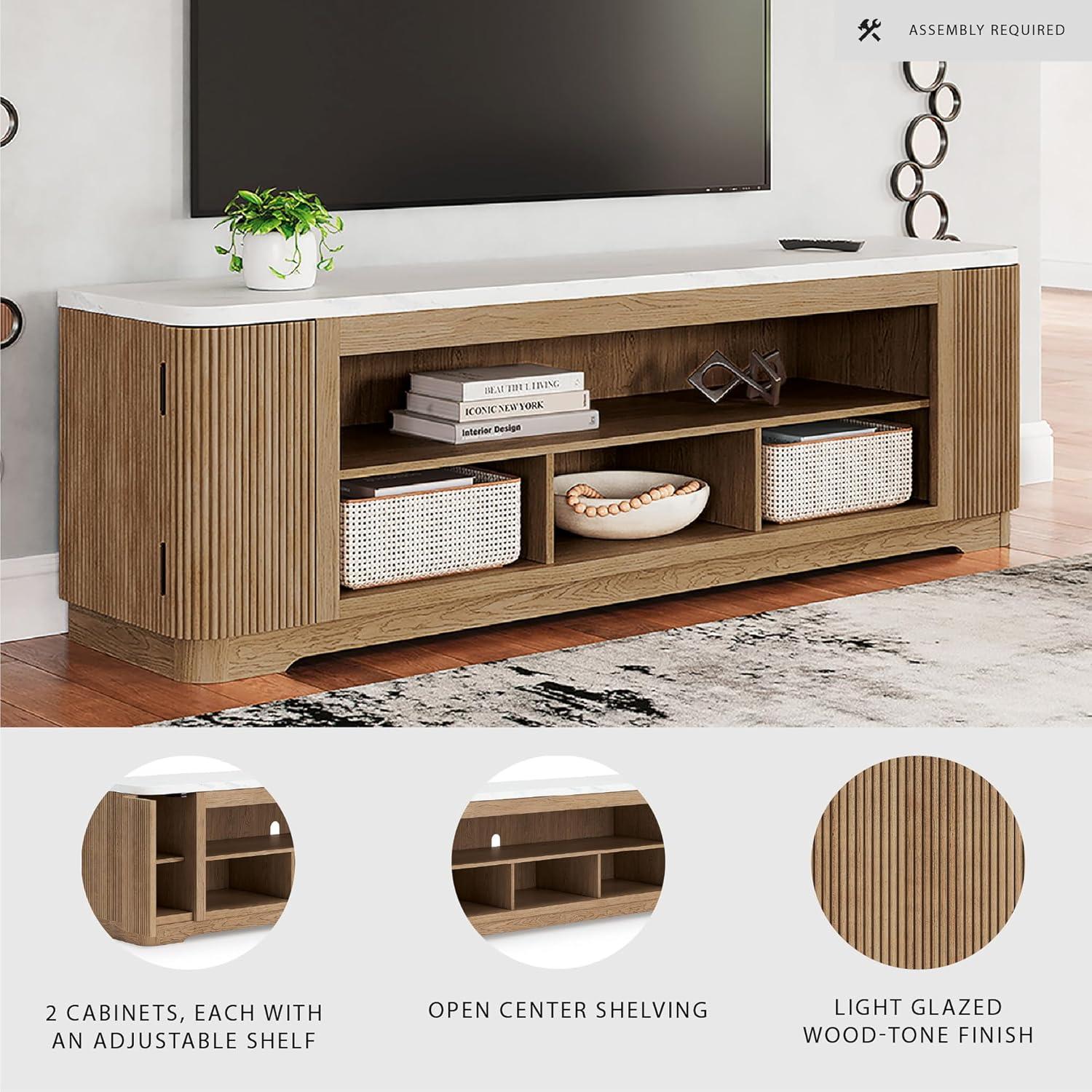 imageSignature Design by Ashley Camdill Modern 80 TV Stand with Electric Fireplace for TVs up to 91 Light BrownWhiteTV Stand