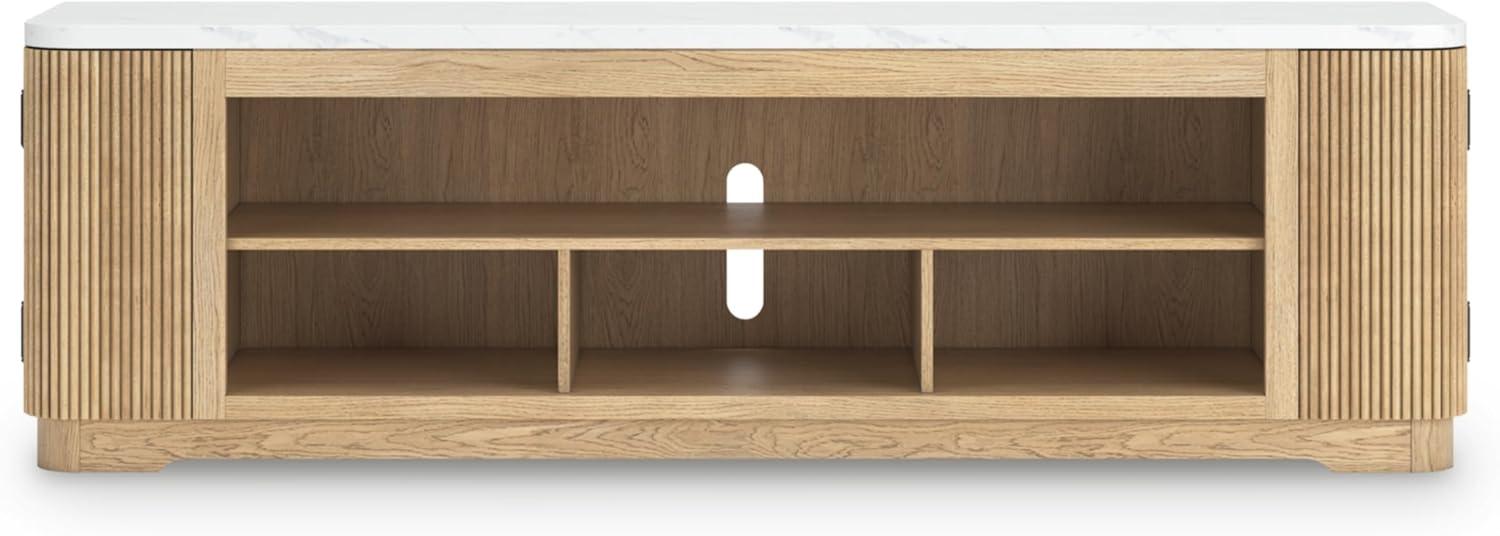 imageSignature Design by Ashley Camdill Modern 80 TV Stand with Electric Fireplace for TVs up to 91 Light BrownWhiteTV Stand