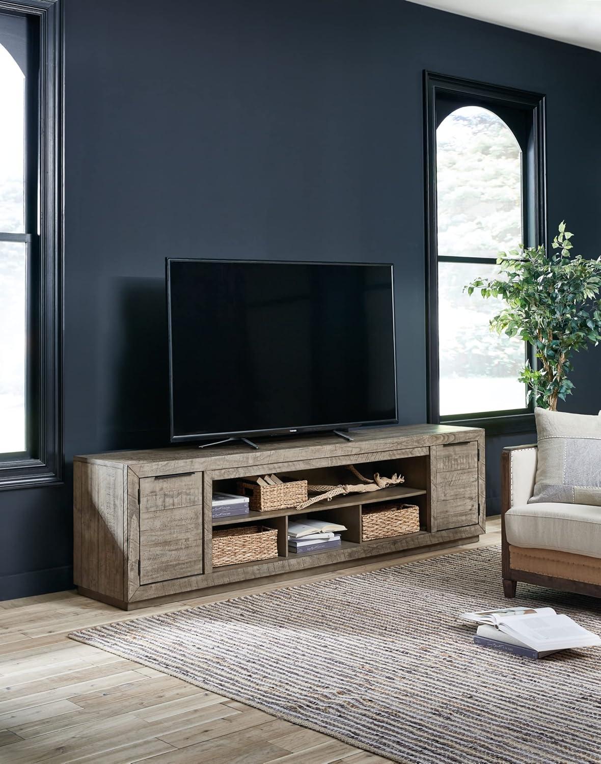 imageSignature Design by Ashley Krystanza Rustic 92 TV Stand with Electric Fireplace for TVs up to 105 GrayBrown