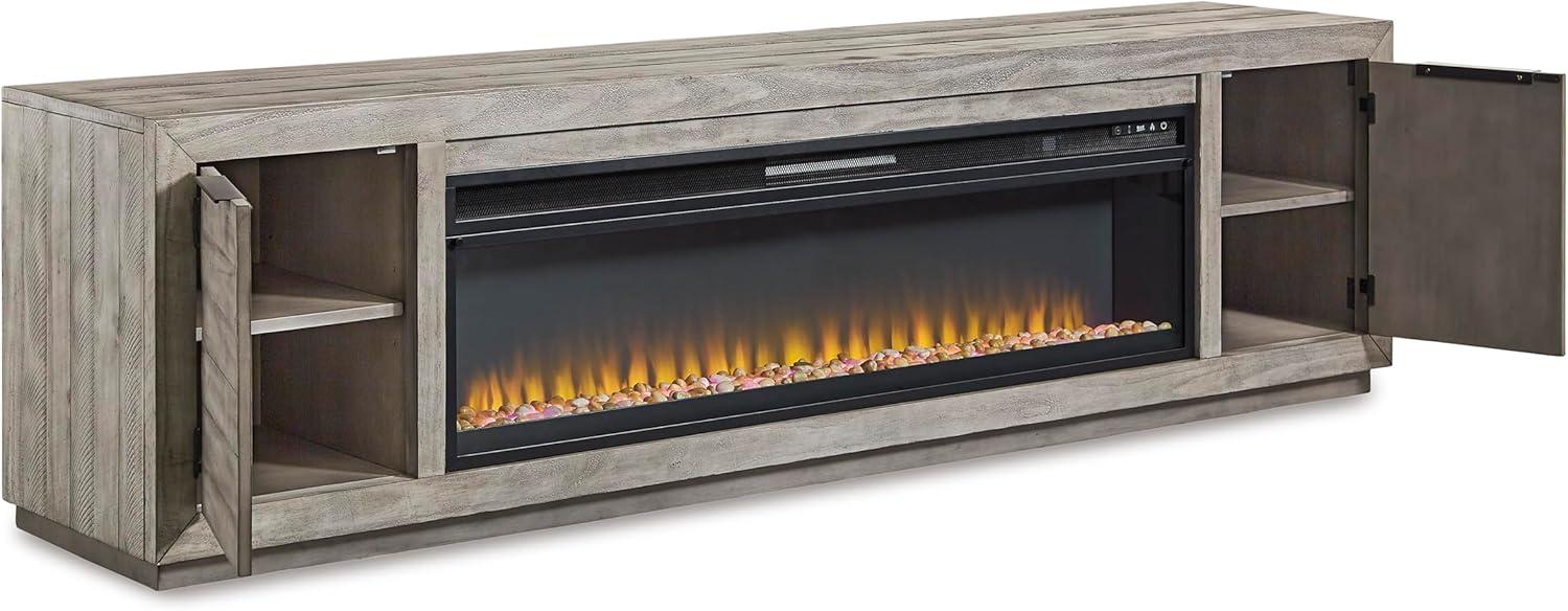 imageSignature Design by Ashley Krystanza Rustic 92 TV Stand with Electric Fireplace for TVs up to 105 GrayGrey