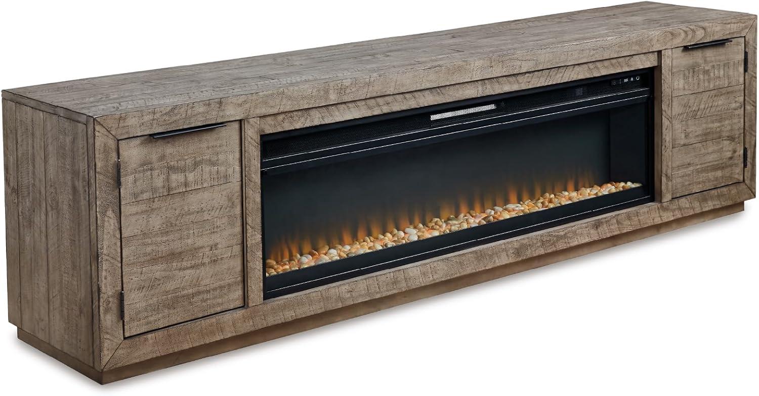 imageSignature Design by Ashley Krystanza Rustic 92 TV Stand with Electric Fireplace for TVs up to 105 GrayGrey