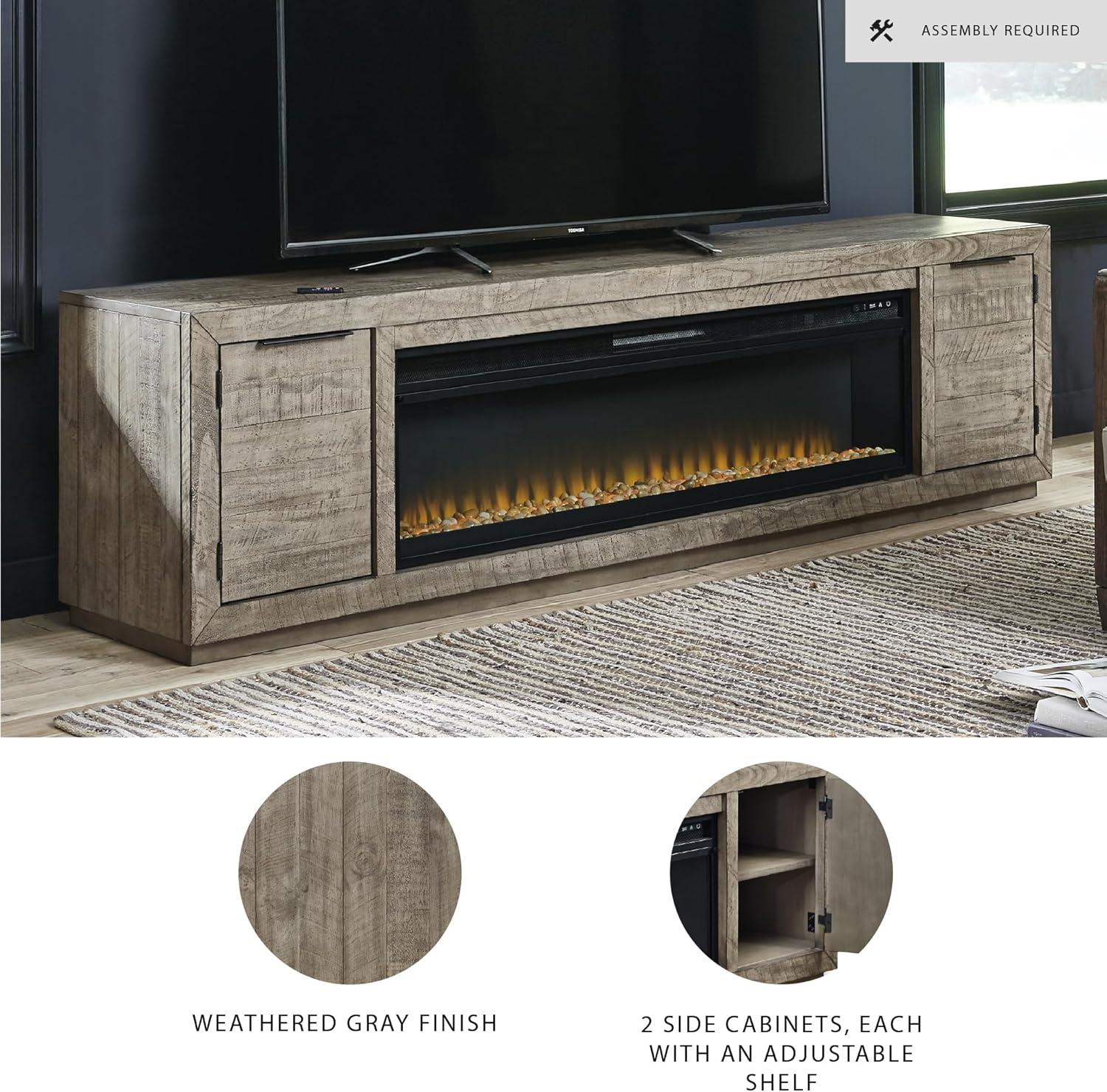 imageSignature Design by Ashley Krystanza Rustic 92 TV Stand with Electric Fireplace for TVs up to 105 GrayGrey