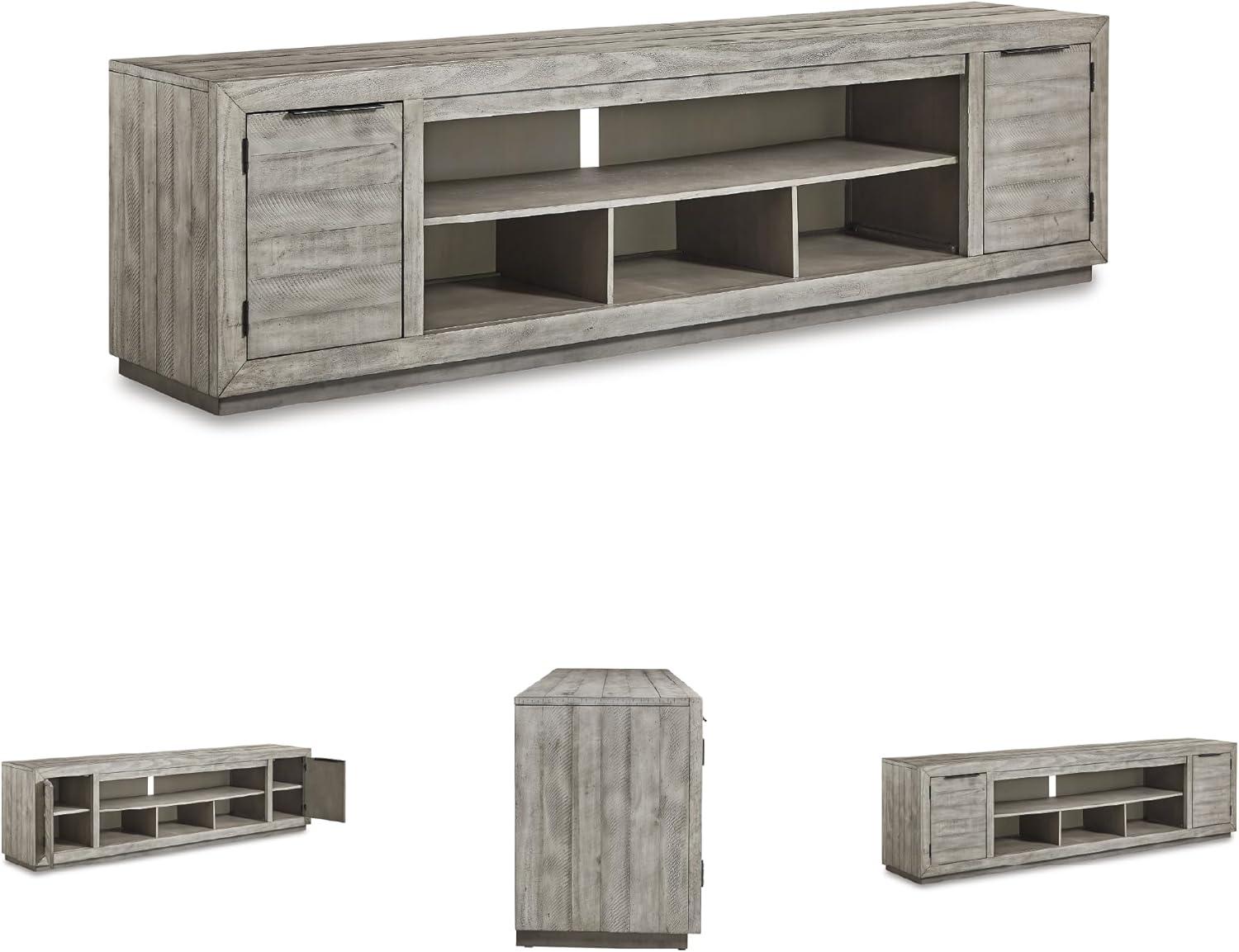 imageSignature Design by Ashley Krystanza Rustic 92 TV Stand with Electric Fireplace for TVs up to 105 GrayGrey