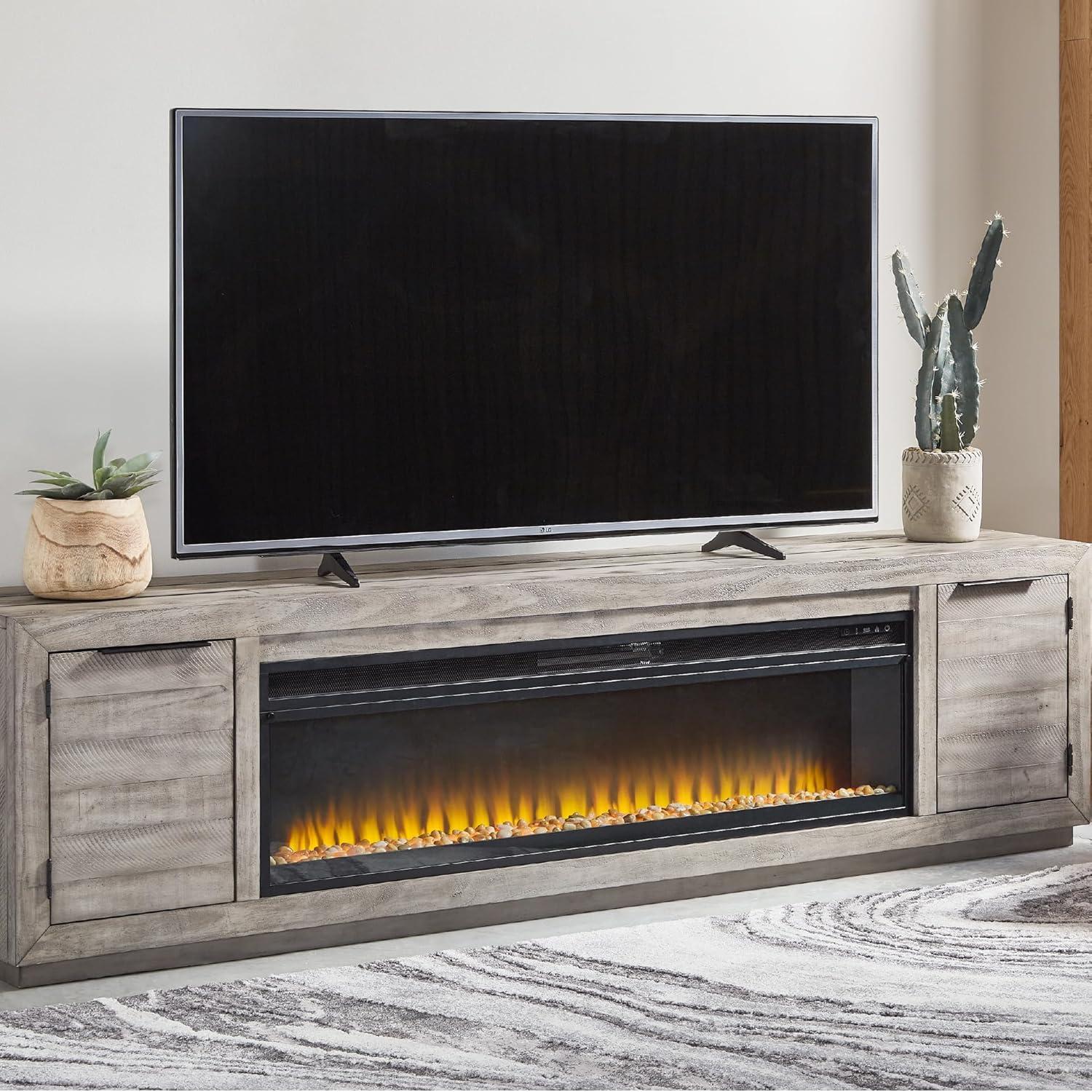 imageSignature Design by Ashley Krystanza Rustic 92 TV Stand with Electric Fireplace for TVs up to 105 GrayGrey