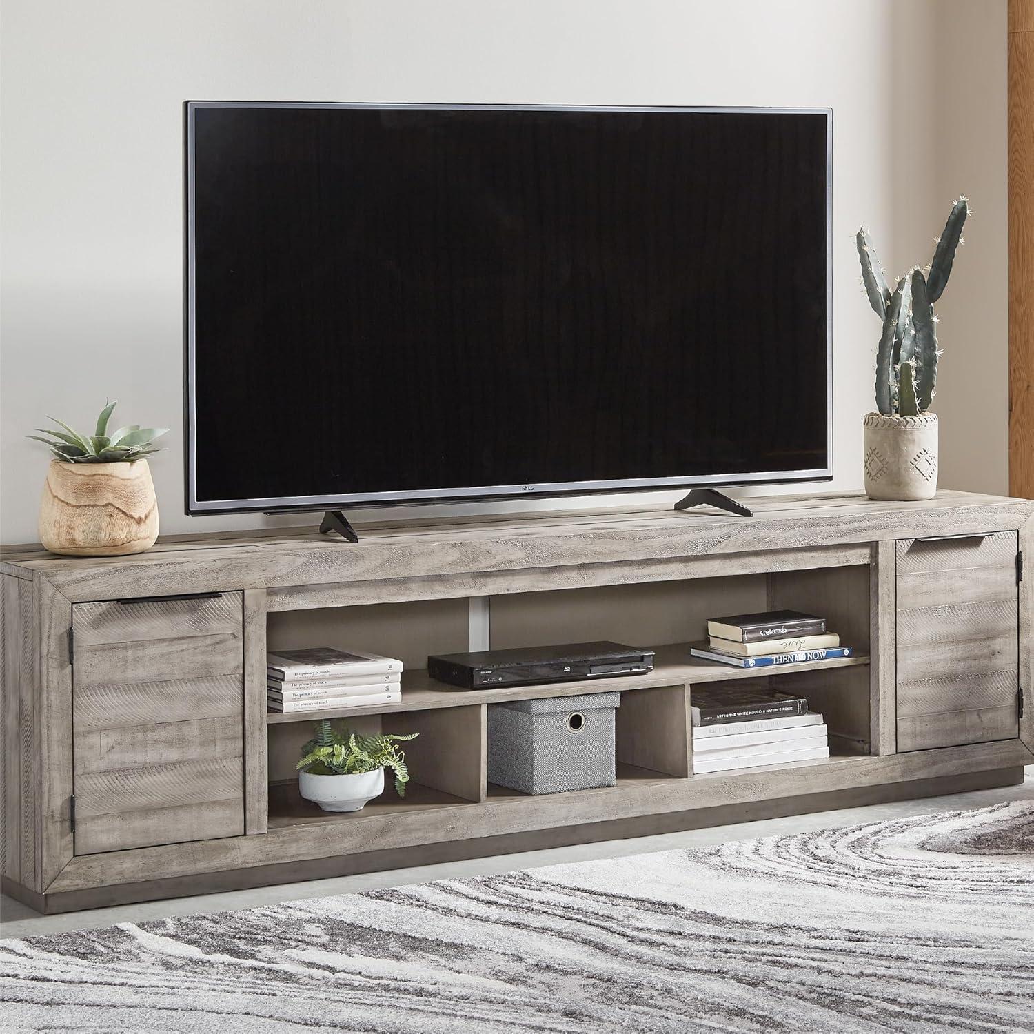 imageSignature Design by Ashley Krystanza Rustic 92 TV Stand with Electric Fireplace for TVs up to 105 GrayGrey