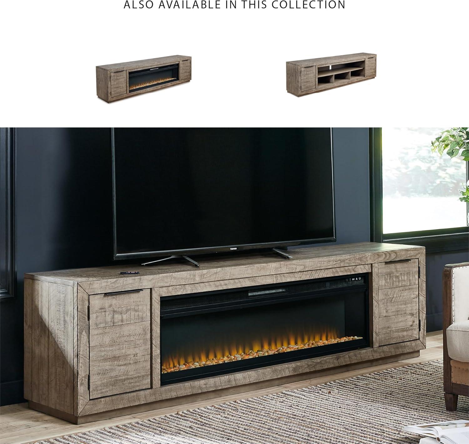 imageSignature Design by Ashley Krystanza Rustic 92 TV Stand with Electric Fireplace for TVs up to 105 GrayGrey