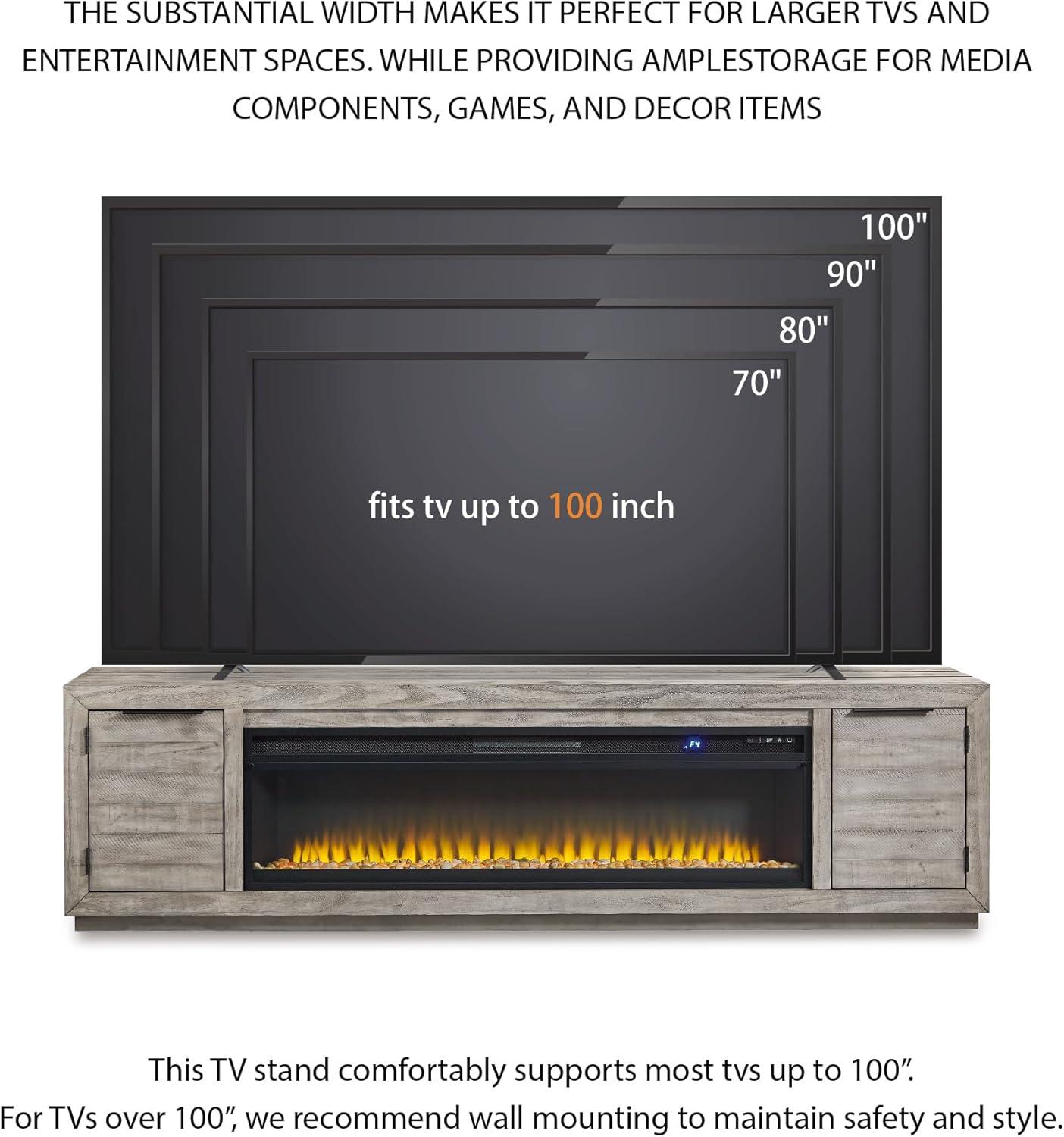 imageSignature Design by Ashley Krystanza Rustic 92 TV Stand with Electric Fireplace for TVs up to 105 GrayGrey