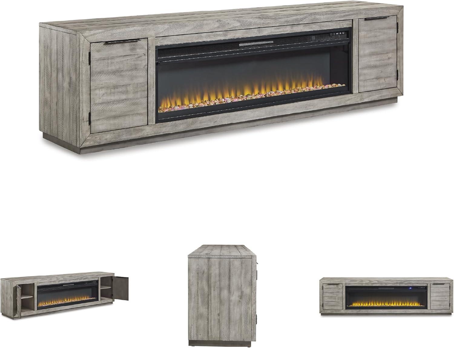 imageSignature Design by Ashley Krystanza Rustic 92 TV Stand with Electric Fireplace for TVs up to 105 GrayGrey
