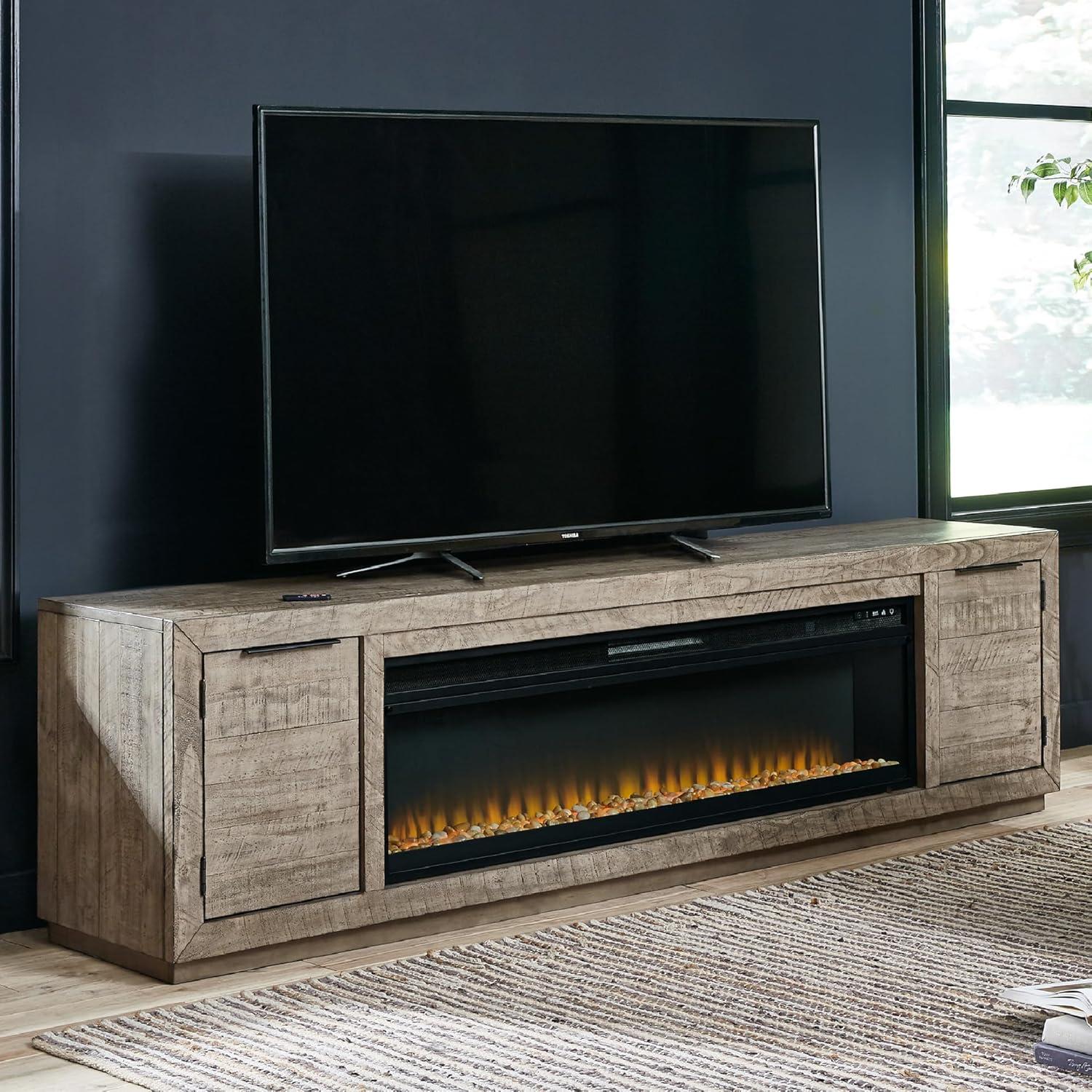 imageSignature Design by Ashley Krystanza Rustic 92 TV Stand with Electric Fireplace for TVs up to 105 GrayGrey