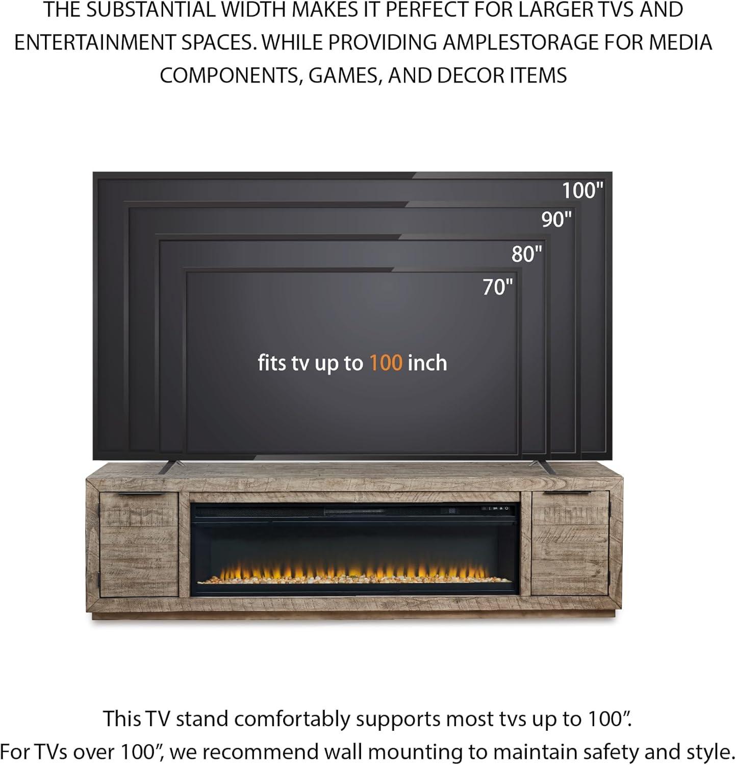 imageSignature Design by Ashley Krystanza Rustic 92 TV Stand with Electric Fireplace for TVs up to 105 GrayGrey