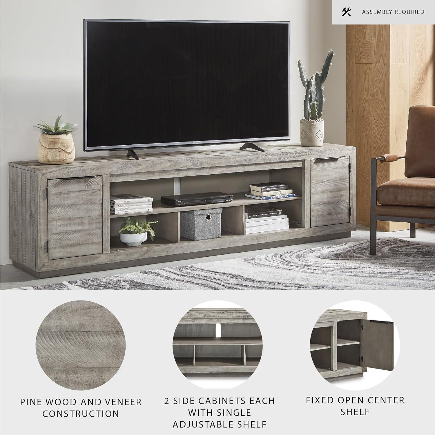 imageSignature Design by Ashley Krystanza Rustic 92 TV Stand with Electric Fireplace for TVs up to 105 GrayGrey