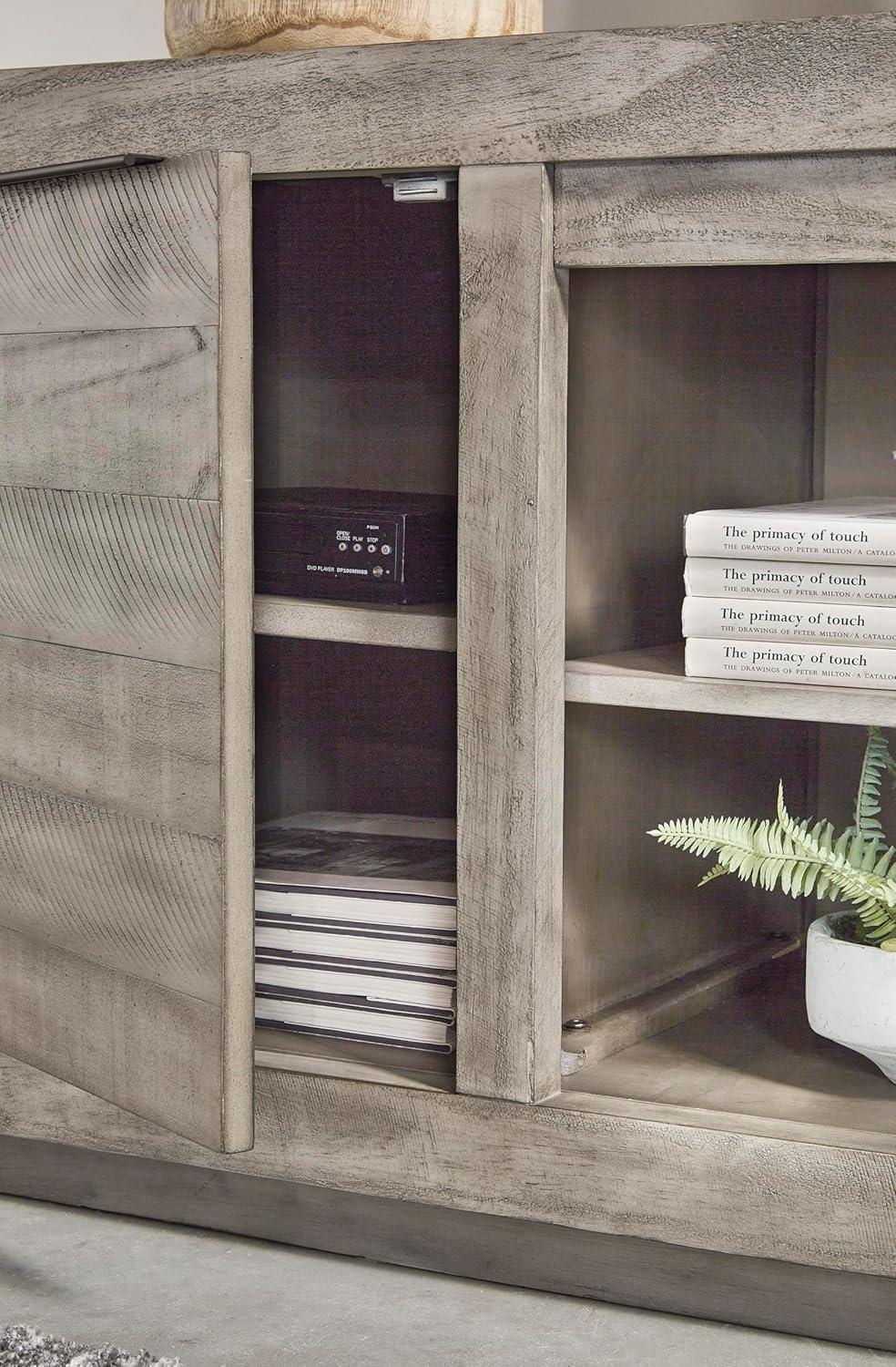 imageSignature Design by Ashley Krystanza Rustic 92 TV Stand with Electric Fireplace for TVs up to 105 GrayGrey