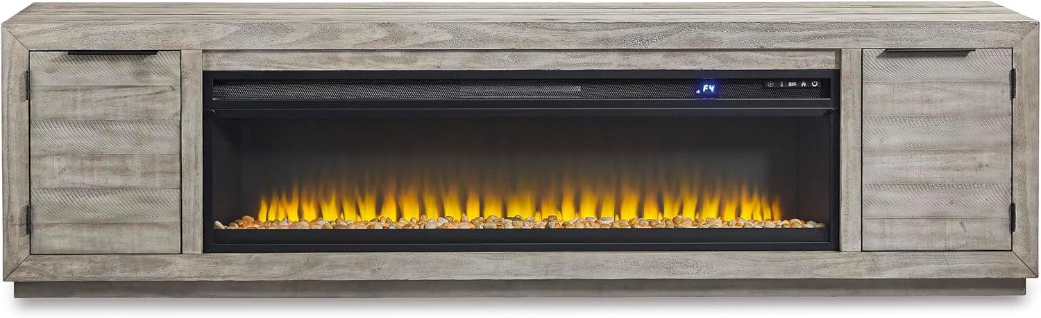 imageSignature Design by Ashley Krystanza Rustic 92 TV Stand with Electric Fireplace for TVs up to 105 GrayGrey