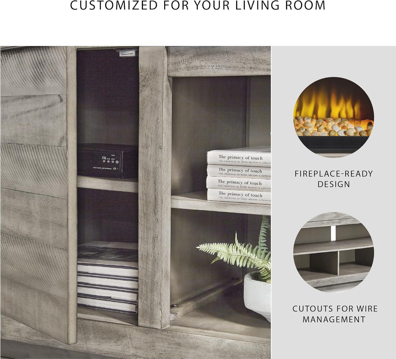 imageSignature Design by Ashley Krystanza Rustic 92 TV Stand with Electric Fireplace for TVs up to 105 GrayGrey