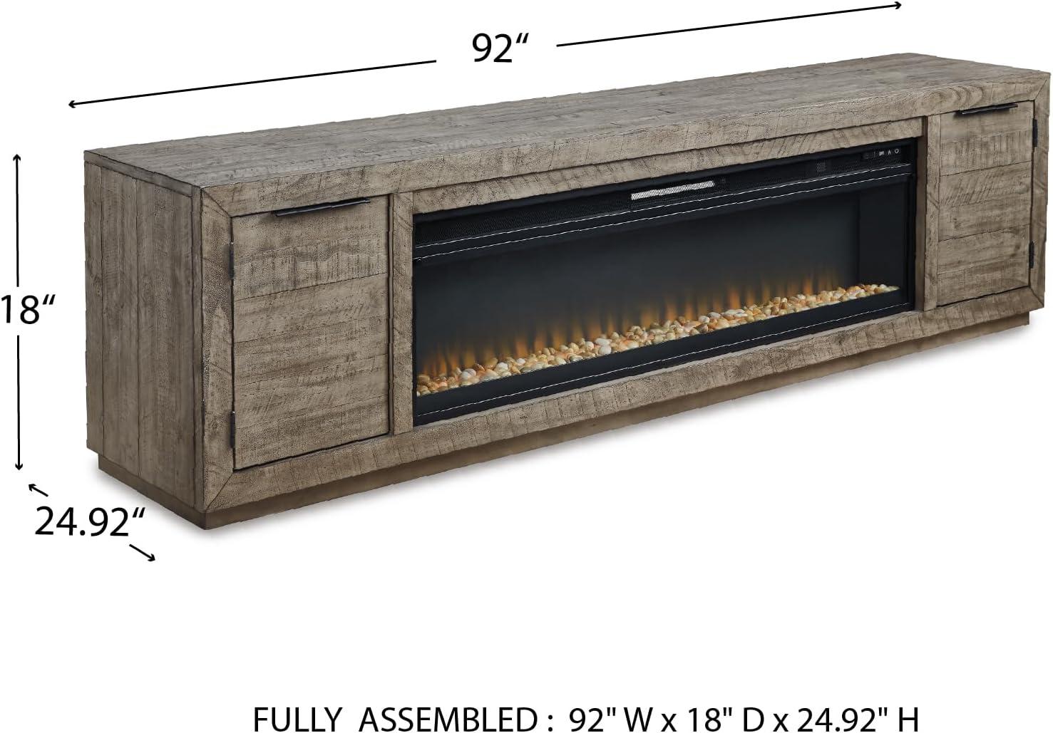 imageSignature Design by Ashley Krystanza Rustic 92 TV Stand with Electric Fireplace for TVs up to 105 GrayGrey
