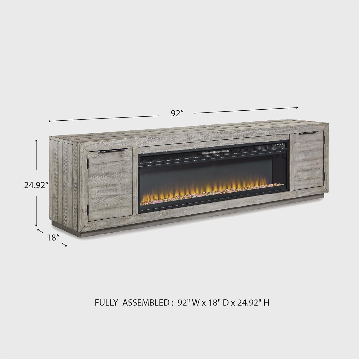 imageSignature Design by Ashley Krystanza Rustic 92 TV Stand with Electric Fireplace for TVs up to 105 GrayGrey
