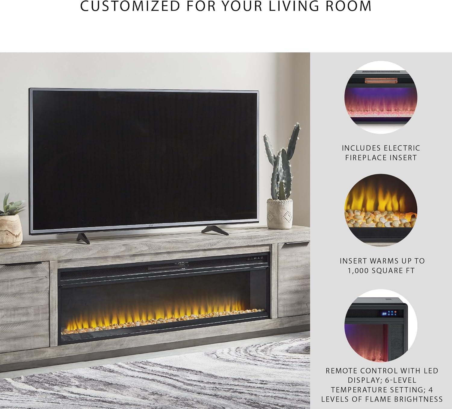 imageSignature Design by Ashley Krystanza Rustic 92 TV Stand with Electric Fireplace for TVs up to 105 GrayGrey