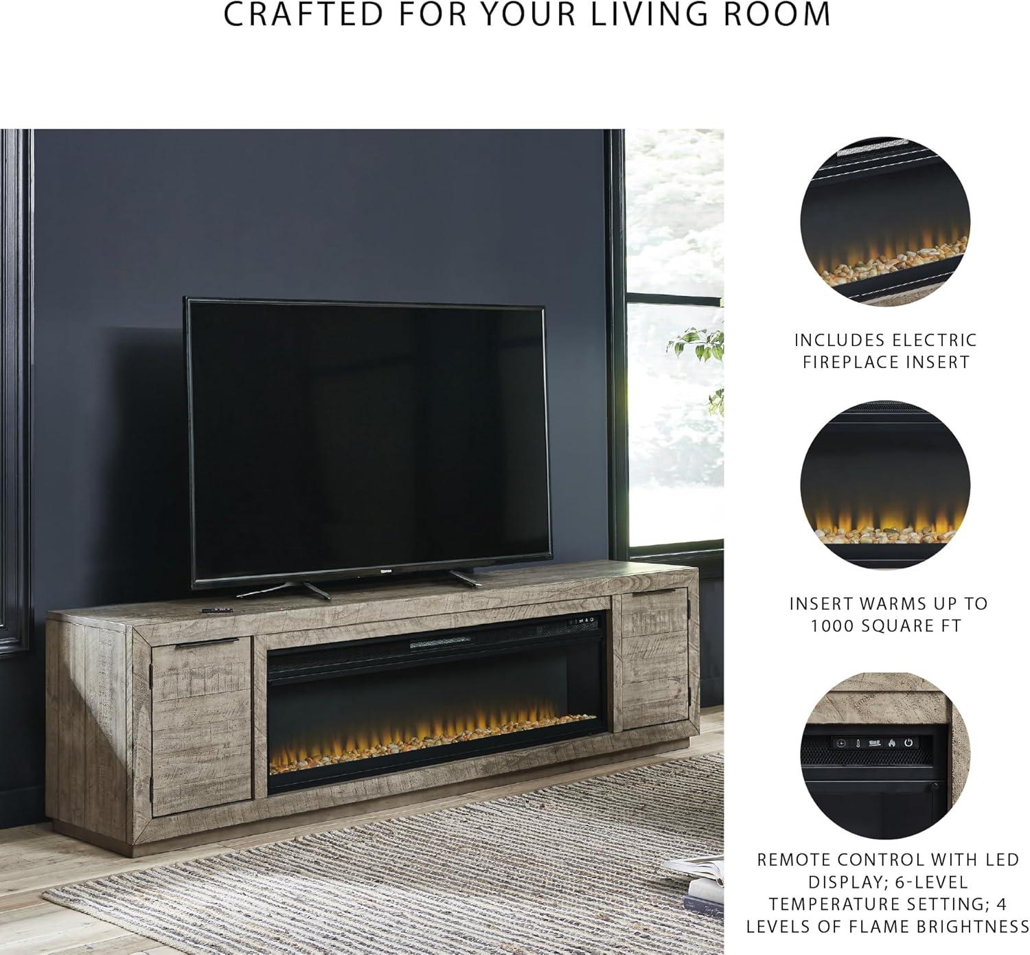 imageSignature Design by Ashley Krystanza Rustic 92 TV Stand with Electric Fireplace for TVs up to 105 GrayGrey