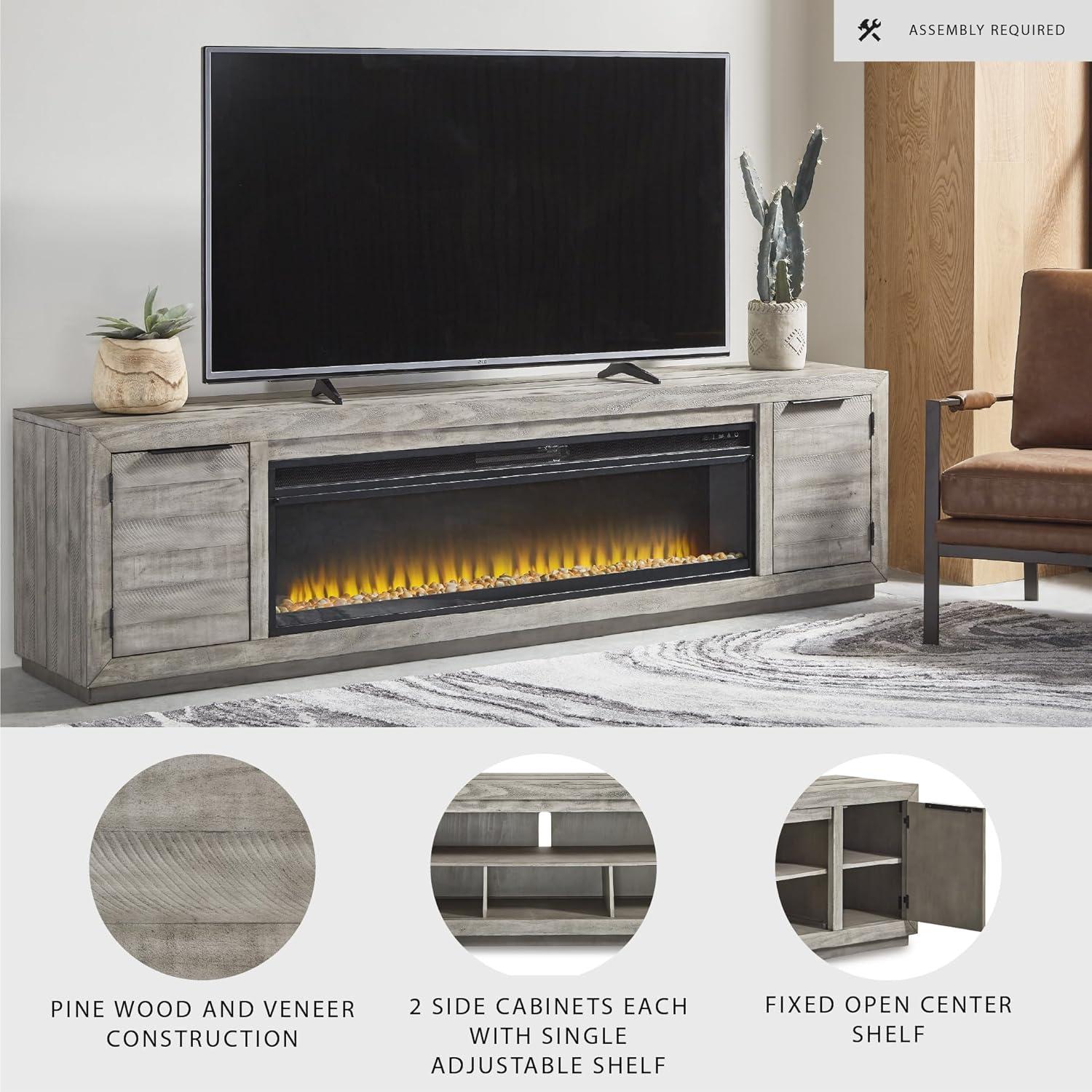 imageSignature Design by Ashley Krystanza Rustic 92 TV Stand with Electric Fireplace for TVs up to 105 GrayGrey