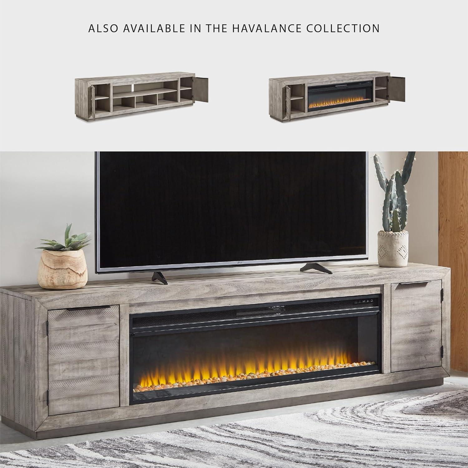 imageSignature Design by Ashley Krystanza Rustic 92 TV Stand with Electric Fireplace for TVs up to 105 GrayGrey
