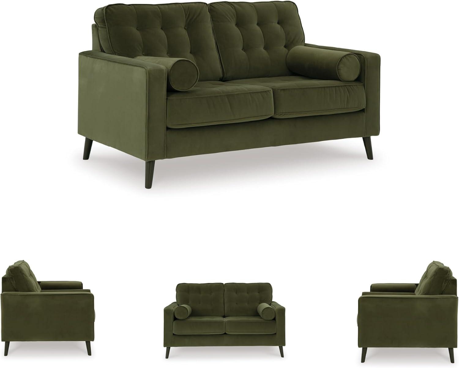 imageSignature Design by Ashley Reveon Lakes Contemporary Loveseat with Tufted Cushion and Removable Cushion Green