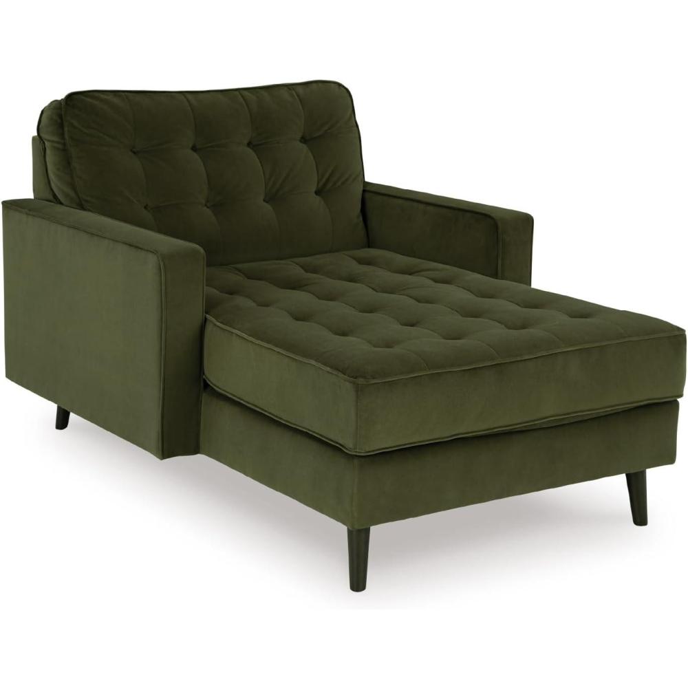imageSignature Design by Ashley Reveon Lakes Contemporary Tufted Chaise with Arm Rest and Cushion Dark Green