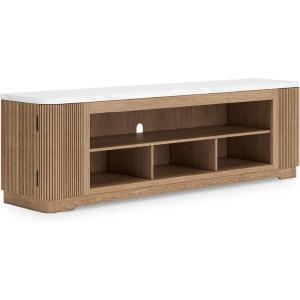 Signature Design by Ashley Camdill Modern 80″ TV Stand with Electric Fireplace for TVs up to 91″, Light Brown/White(TV Stand)