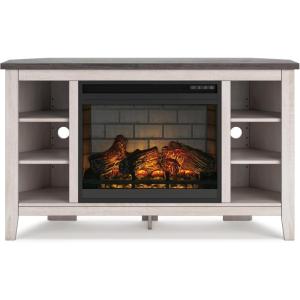 Signature Design by Ashley Dorrinson Farmhouse 48″ Corner TV Stand with Electric Fireplace for TVs up to 55″, Dark Brown/Whitewash(Whitewash)