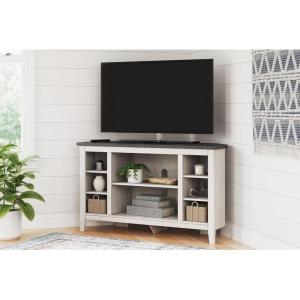 Signature Design by Ashley Dorrinson Modern Corner TV Stand with Fireplace Option & Fits TVs Up to 48 Inches, Whitewash & Gray(Whitewash)